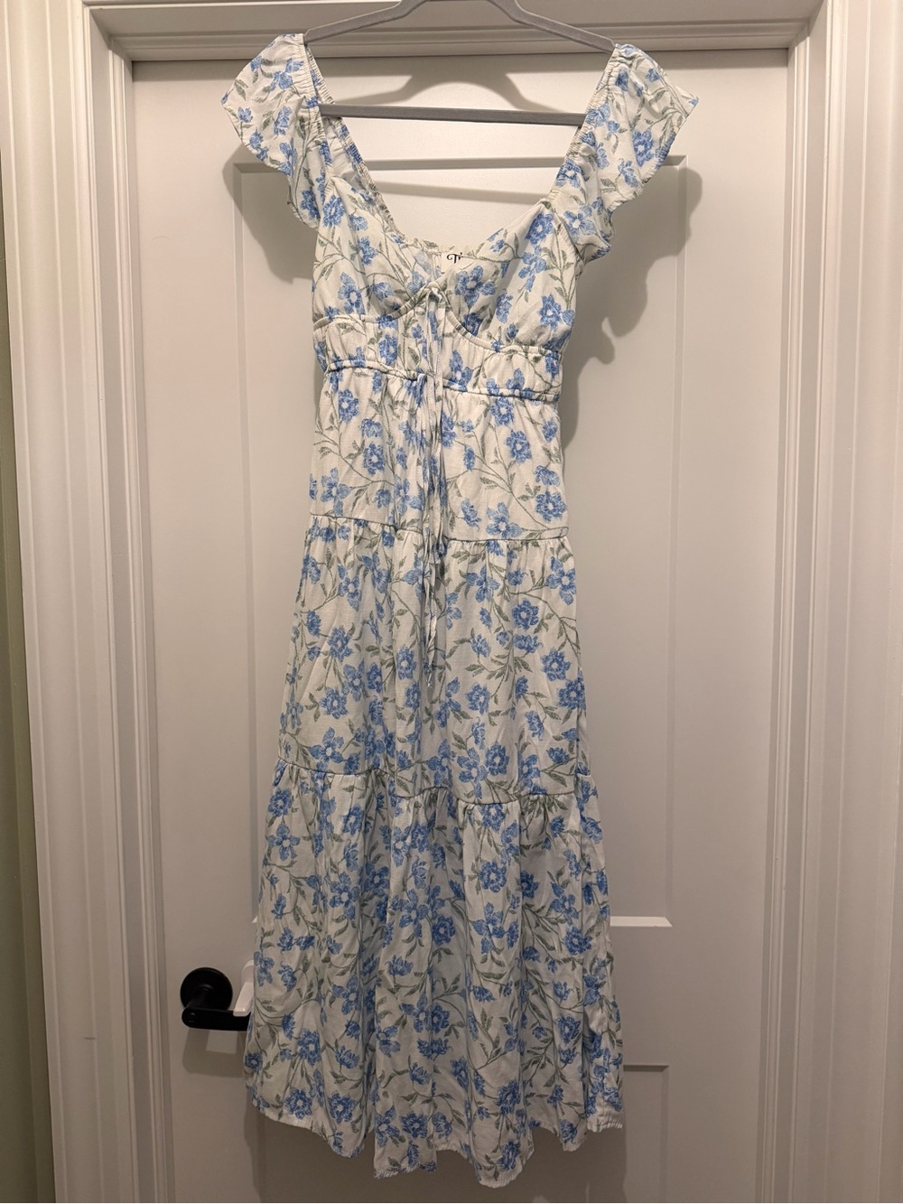 Trixxi White Midi Dress with Blue Floral Print